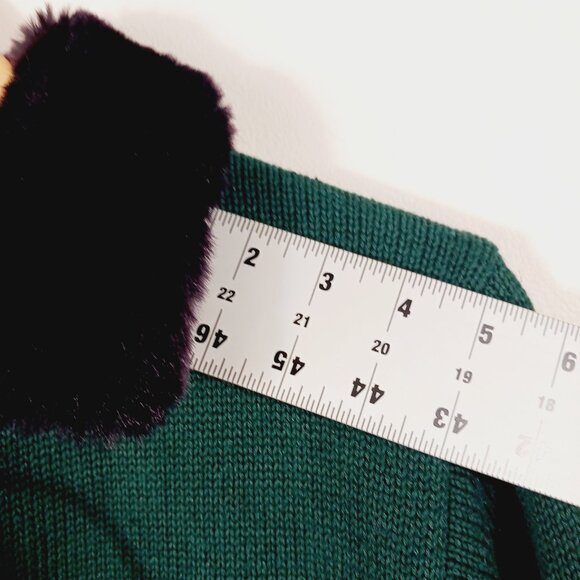 Vintage Marisa Christina Drk Green Cardigan Faux Fur Collar W Pom Christmas 2001 - Picture 11 of 15
